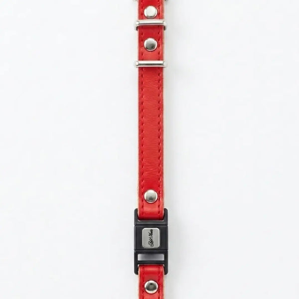 Add.Mate Cowhide Leather Cat Collar Safety-Release Buckle Red 20-25cm