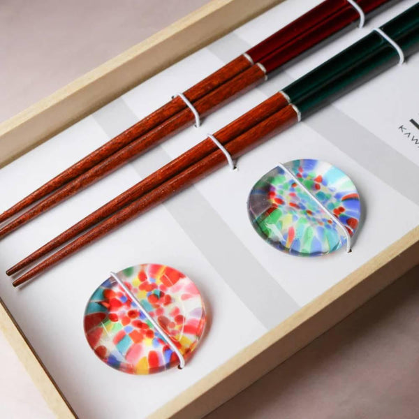 Aderia Glass Chopsticks Rest & Wooden Chopsticks Boxed Set