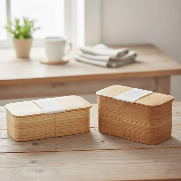 Cedar Lunch Box Handmade Long Rectangular One-Tier Bento Box 640ml