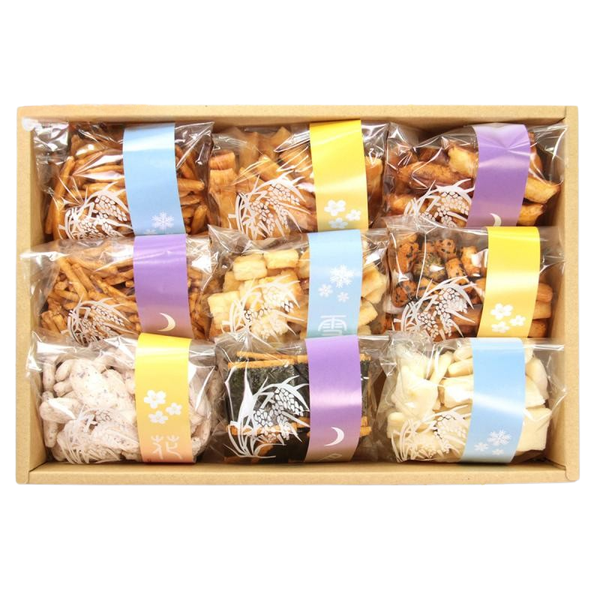 Echigo Arare Additive-Free Rice Cracker Mix 9 Types Boxed Assortment 630g