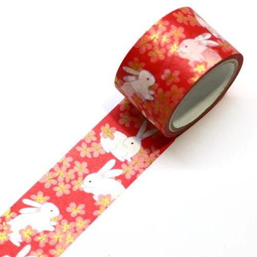 Kamiiso Kimono Washi Tape Rabbit Sakura Pattern Masking Tape
