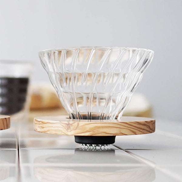 Hario V60 Glass Coffee Dripper with Olive Wood 1-2 Cups VDGR-01-OV