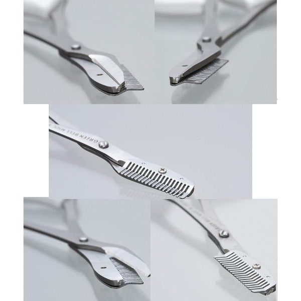 Green Bell Stainless Steel Eyebrow Scissors with Comb White MI-247