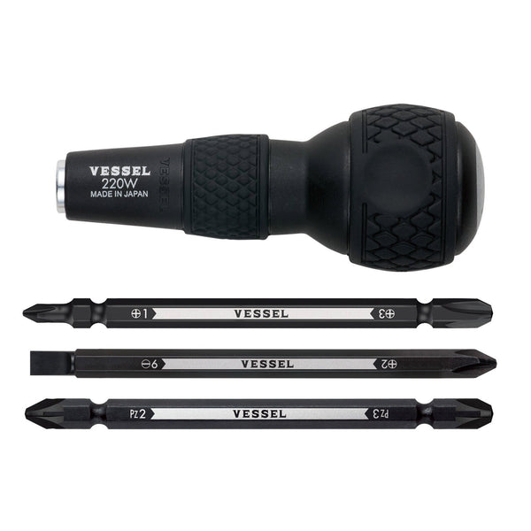 Vessel Interchangeable Screwdriver Set (Ball Grip and 3 Bits) 220W-3