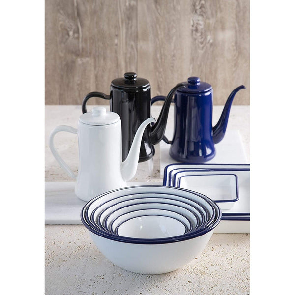 Tsuki Usagi White Enamel Bowl With Navy Blue Detailing