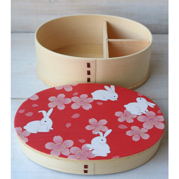 Wakacho Wooden Bento Box Rabbits & Sakura Japanese Lunch Box 700ml