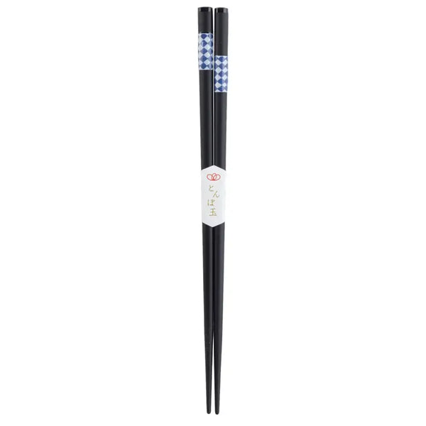 Wakasa Laquered Chopsticks With Mino Ware Small Dish Checkered Blue 23cm