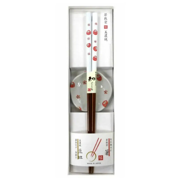 Wakasa Laquered Chopsticks With Mino Ware Small Dish Daruma 23cm