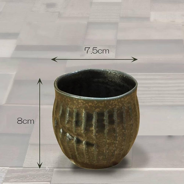 Rustic Teacup Handmade Minoware Porcelain Cup Brown & Silver