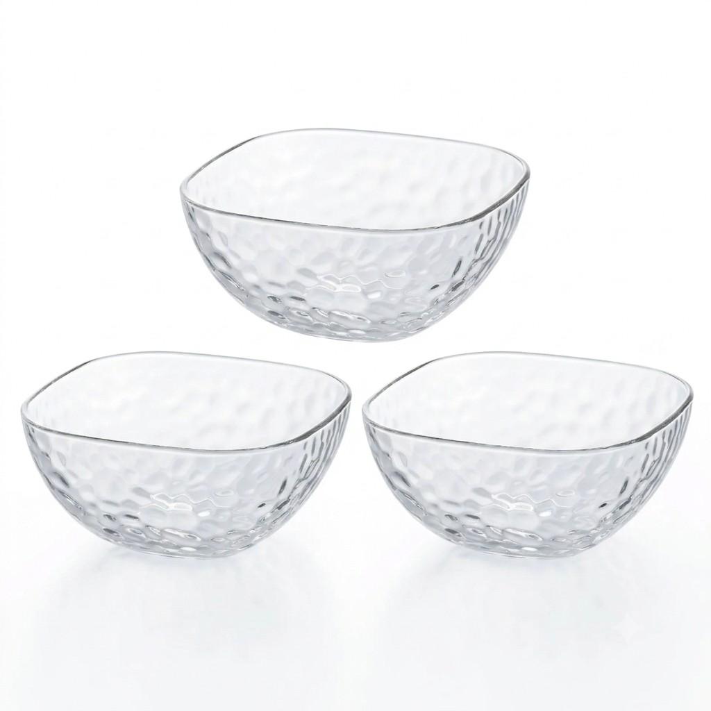 Aderia Square Bowl Large Dimpled Glass Serving Dish 165mm (Set of 3)