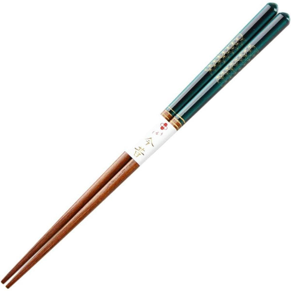 Aoba Dishwasher Safe Wooden Chopsticks Gold Pattern Elegant Green 23cm