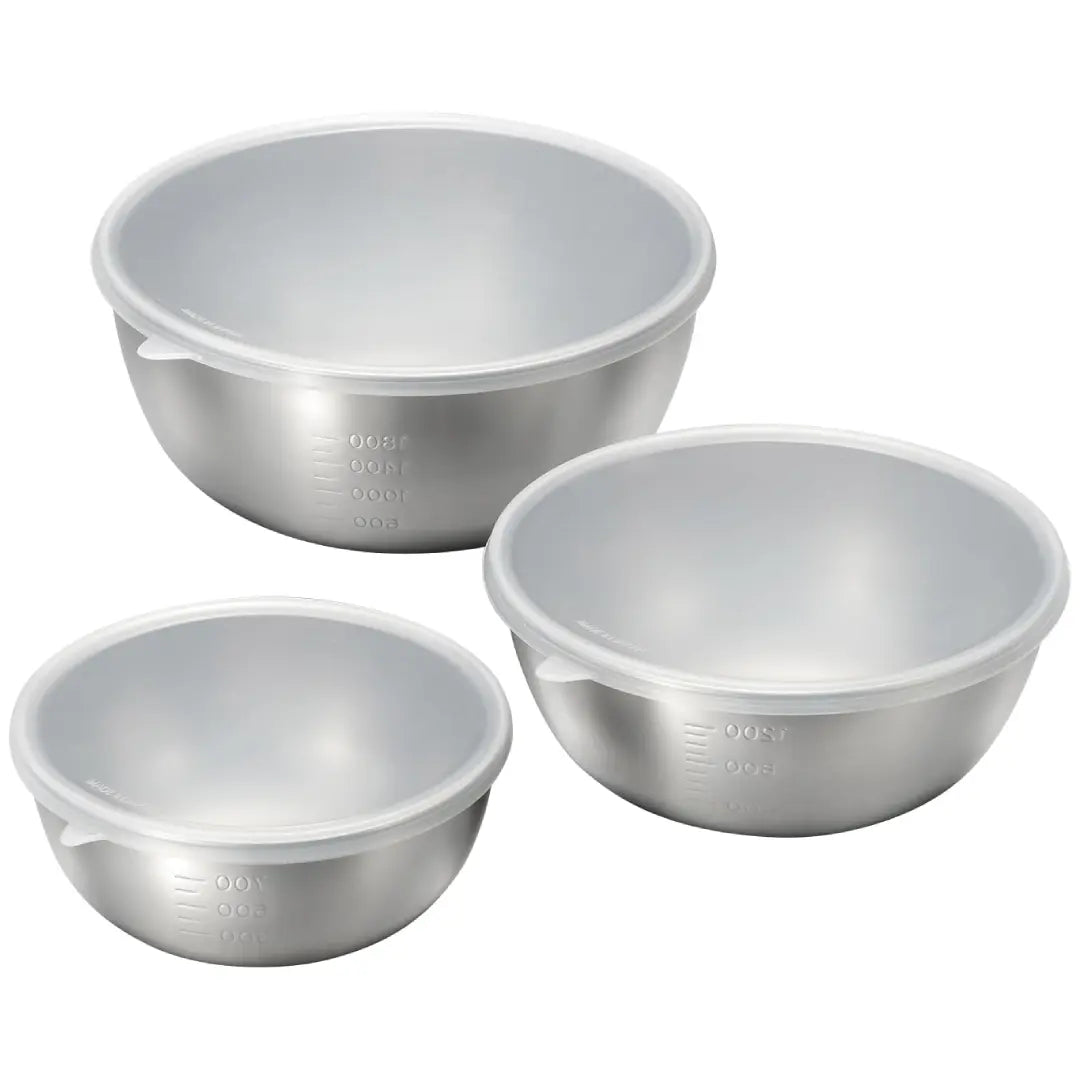 Enzo Stainless Steel Mixing Bowl with Silicone Lids 3-Piece Set 15-21cm