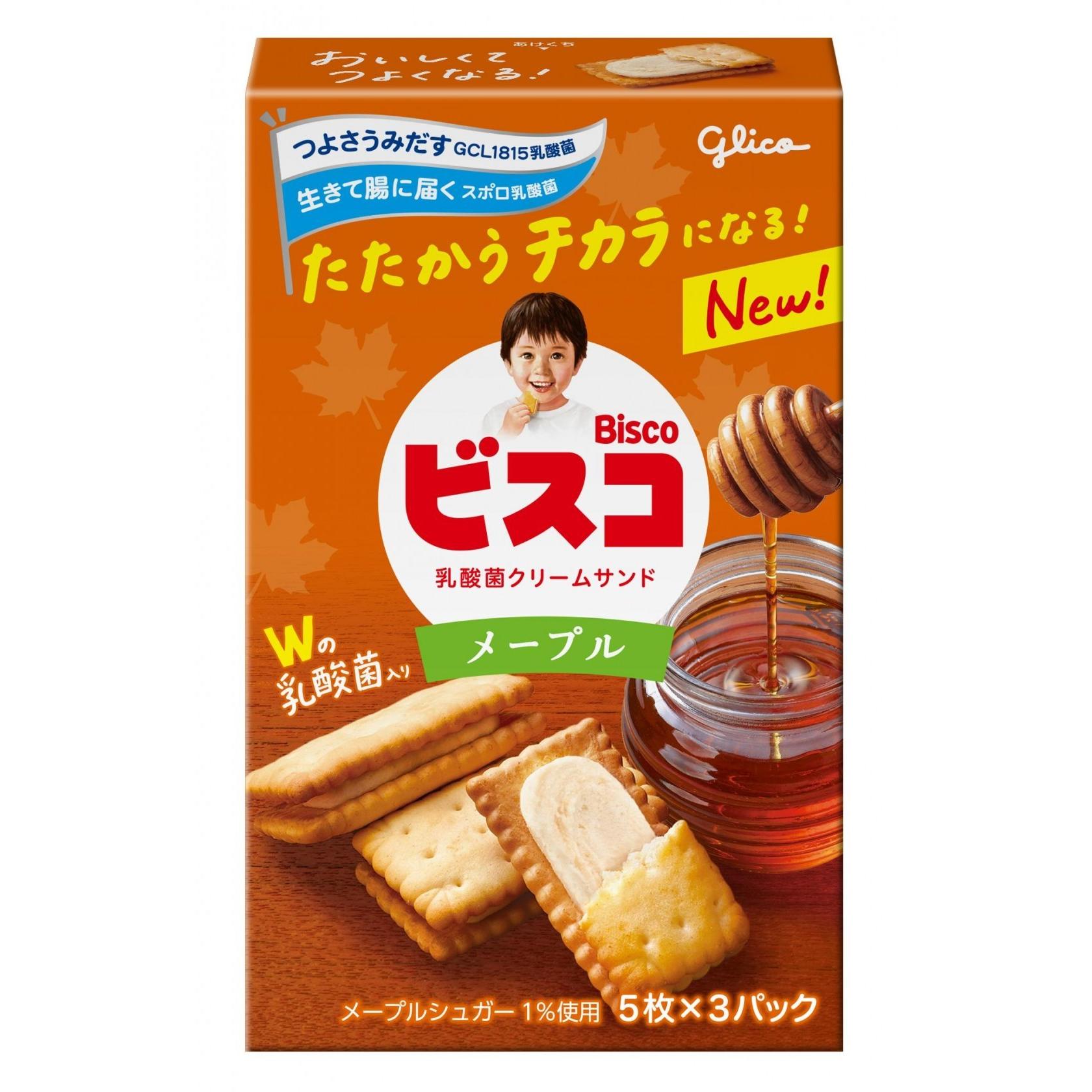 Glico Bisco Maple Syrup Flavored Cream Sandwich Biscuits 15 Pieces
