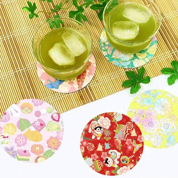 Kamiiso Kimono Washi Coaster Japanese Origami Crane Set 4 Pieces