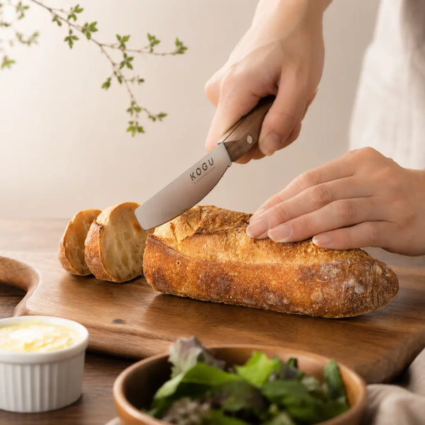 Kogu 2-in-1 Bread Knife & Spreader with Serrated Edge Wooden Handle