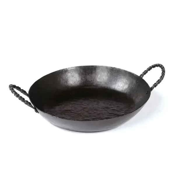 Millio Handmade Wrought Iron Paella Pan Camping Wok 31cm