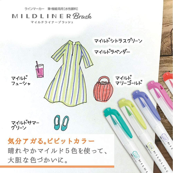 Zebra Mildliner Highlighter Markers Bright Colors WFT8-5C-HC-N