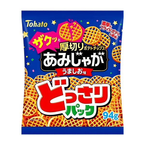 Tohato Amijaga Waffle Shaped Potato Chips Salty Beef Flavor 94g