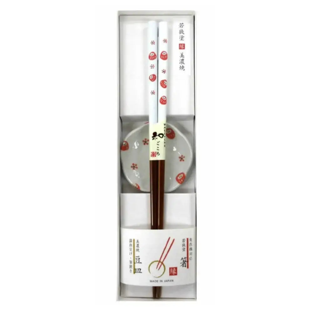 Wakasa Laquered Chopsticks With Mino Ware Small Dish Daruma 23cm