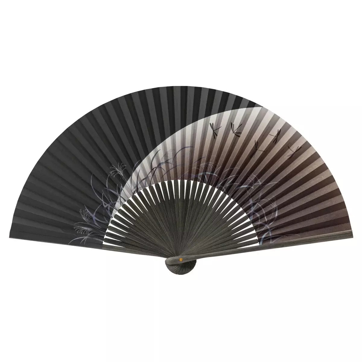 Yamani Dragonfly Design Black Sensu Handheld Folding Fan 21.5cm