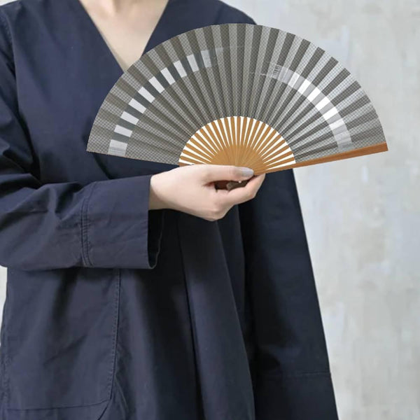 Yamani Modern Grey Design Stylish Sensu Handheld Folding Fan 22.5cm